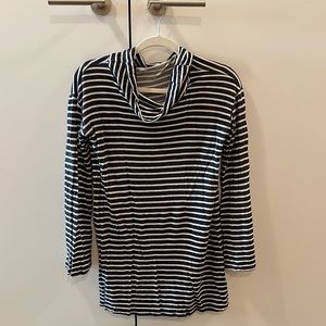 Navy and white stripe cowl neck top